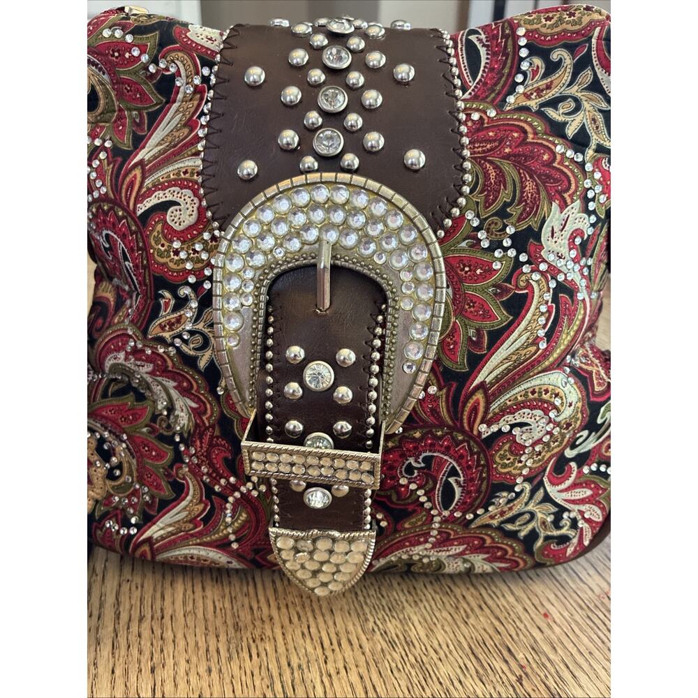 Montana West Red Paisley Crossbody Rhinestones Concealed Carry Western Cowboy - Picture 2 of 14